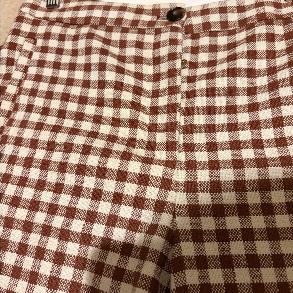 Sezane Martin Crop Trousers Brown/ Ecru Gingham - Picture 3 of 5